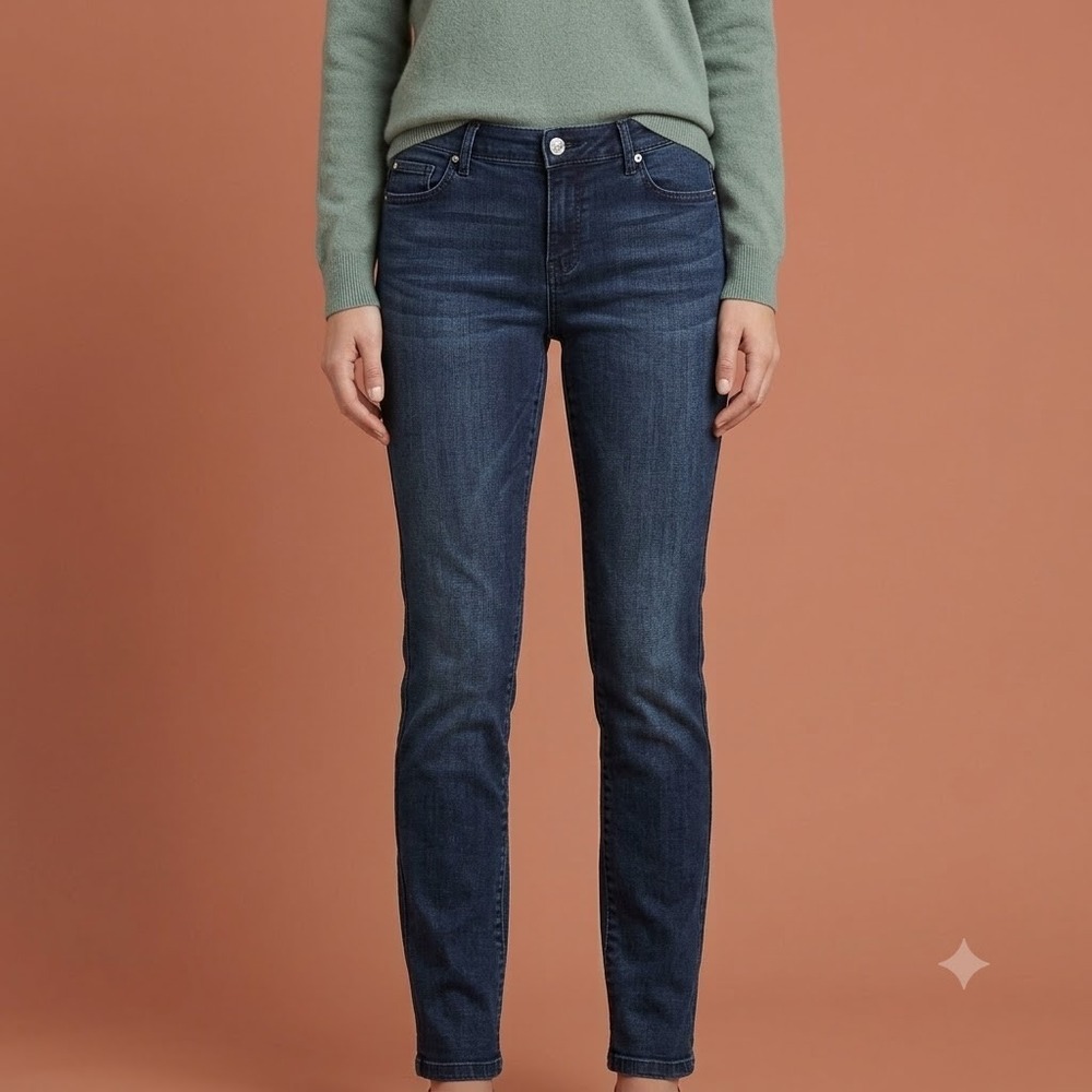 Caché Dark Wash Straight Leg Jeans Women's Size 10 Blue Stretch Denim EUC
